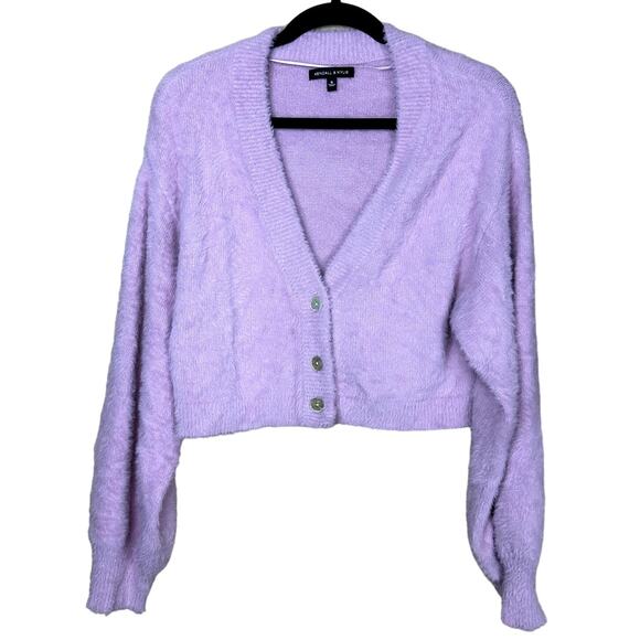 Kendall & Kylie Women Sz Small Long Sleeve Cropped Cardigan Purple Lilac Sweater - Picture 1 of 7